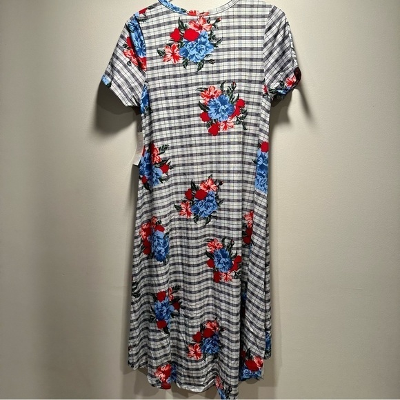 LulaRoe Carly Long/Midi Dress High Low Hem Stretchy Comfortable Plaid Floral XS - Picture 8 of 11